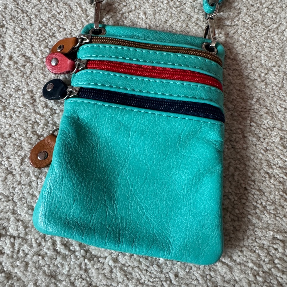 Italian leather turquoise crossbody purse